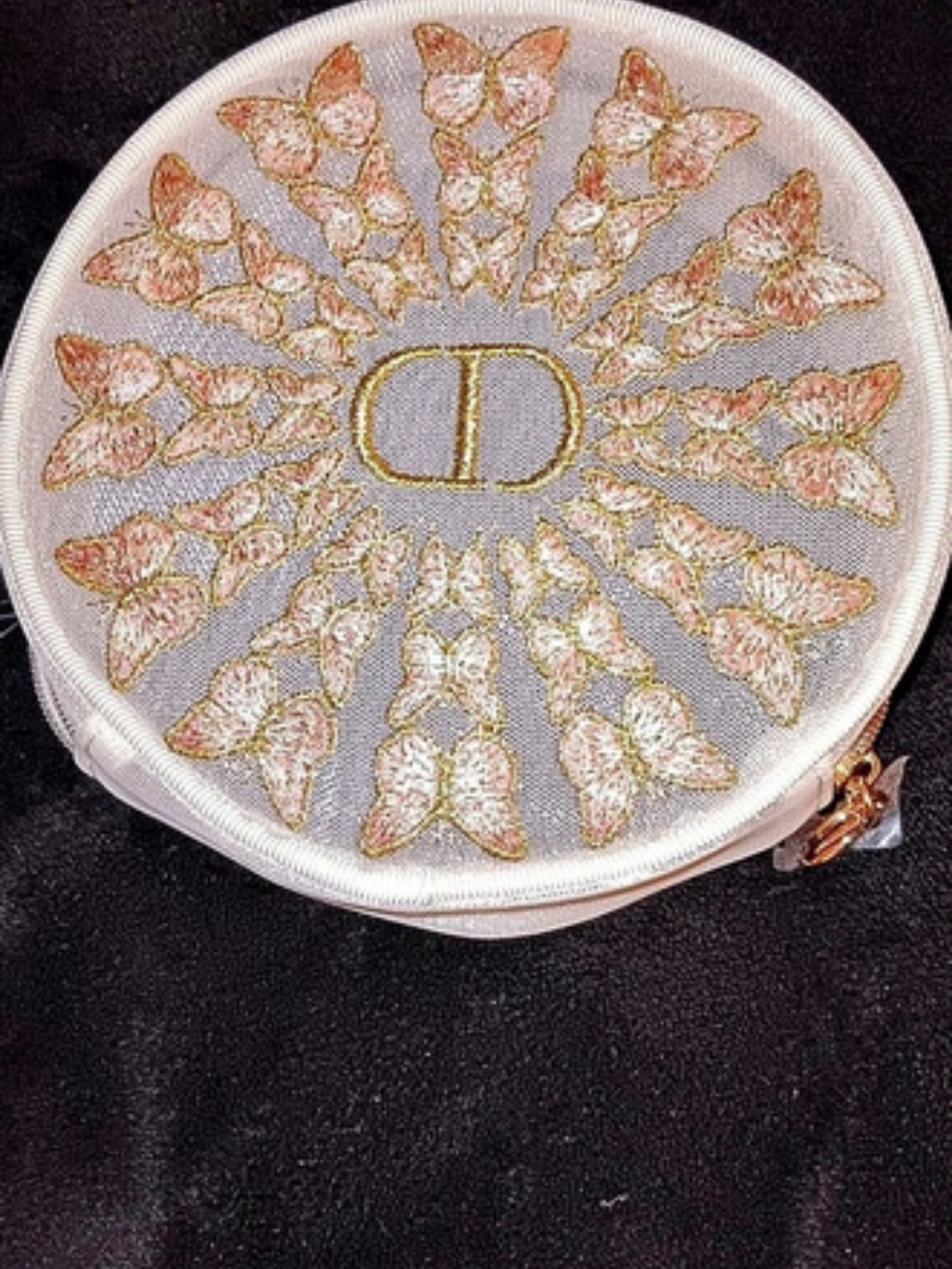 Dior Mother's Day Limited Edition Butterfly Embroidered Round Pouch Round Pouch